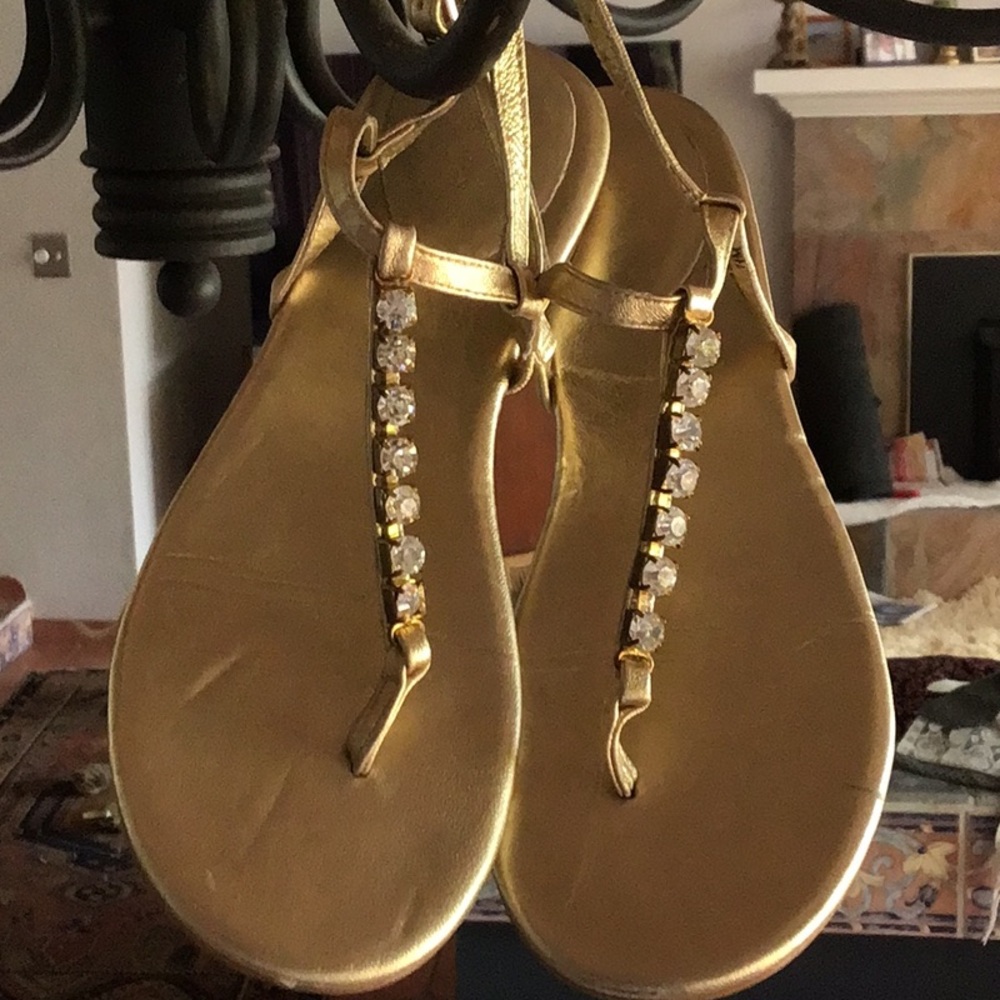 Kate Spade Gold Sandals with Rhinestone Detailing